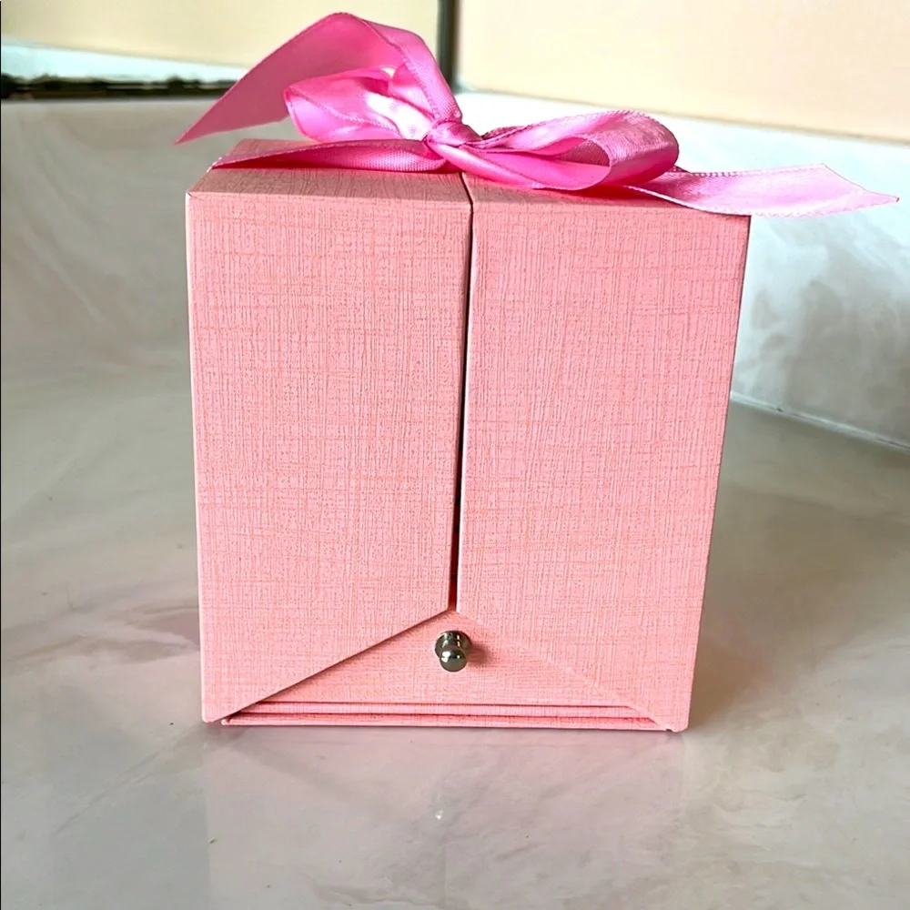 Pink Jewelry Gift Box with Ribbon and Pink Faux Rose inside